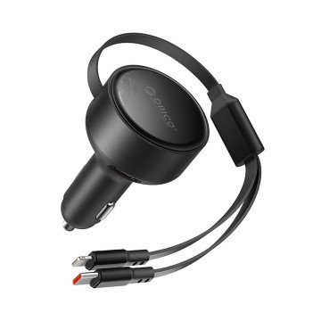 Orico Dual Stretch 60W USB-C Car Charger with Two Retractable USB-C + Lightning Cables - Black Orico Dual Stretch 60W USB-C Car Charger with Two Retractable USB-C + Lightning Cables - Black