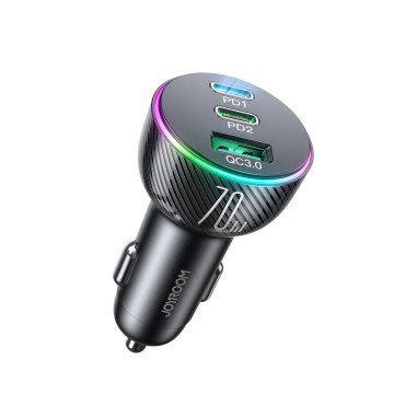 Joyroom 70W car charger with 3 ports: USB, 2 x USB C black (JR-CL26) - OUTLET Joyroom 70W car charger with 3 ports: USB, 2 x USB C black (JR-CL26) - OUTLET