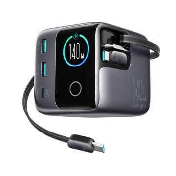 Joyroom Podix JR-TRD01 GaN 140W Desktop Charger with 5 Ports and Dual Retractable Cables - Gray Joyroom Podix JR-TRD01 GaN 140W Desktop Charger with 5 Ports and Dual Retractable Cables - Gray