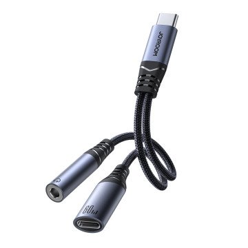 Joyroom SY-C02 2in1 DAC adapter USB-C to USB-C / 3.5 mm mini jack - black Joyroom SY-C02 2in1 DAC adapter USB-C to USB-C / 3.5 mm mini jack - black