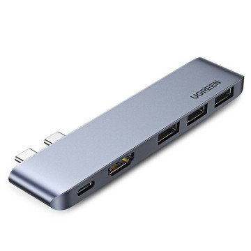 HUB Ugreen 60559 2x USB-C / USB-C PD (Thunderbolt 3, 100W, 4K 60 Hz, 10 Gbps) / HDMI 4K 30 Hz / 3x USB 3.0 for MacBook Pro / Air - Gray HUB Ugreen 60559 2x USB-C / USB-C PD (Thunderbolt 3, 100W, 4K 60 Hz, 10 Gbps) / HDMI 4K 30 Hz / 3x USB 3.0 for MacBook Pro / Air - Gray