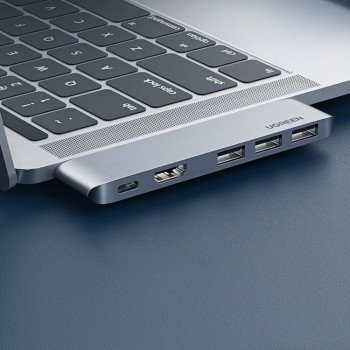 HUB Ugreen 60559 2x USB-C / USB-C PD (Thunderbolt 3, 100W, 4K 60 Hz, 10 Gbps) / HDMI 4K 30 Hz / 3x USB 3.0 for MacBook Pro / Air - Gray