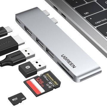 HUB Ugreen CM380 2xUSB C - HDMI/2xUSB 3.0/SD TF/USB C PD - gray HUB Ugreen CM380 2xUSB C - HDMI/2xUSB 3.0/SD TF/USB C PD - gray