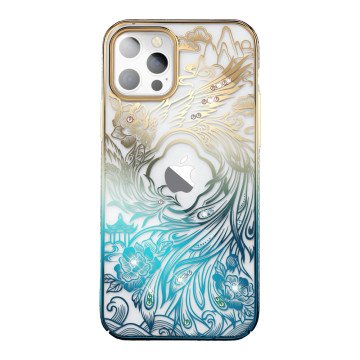 Luxury iPhone 14 Plus Case with Kingxbar Phoenix Crystals - Gold and Blue