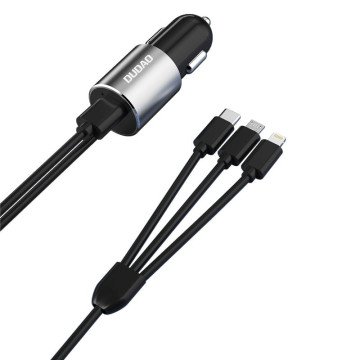 Dudao 3in1 USB Car Charger 3.4A Built-in Lightning / USB Type C / Micro USB Cable Black (R5ProN Black) Dudao 3in1 USB Car Charger 3.4A Built-in Lightning / USB Type C / Micro USB Cable Black (R5ProN Black)