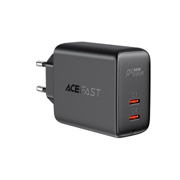 Acefast charger 2x USB Type C 40W, PPS, PD, QC 3.0, AFC, FCP black (A9 black) Acefast charger 2x USB Type C 40W, PPS, PD, QC 3.0, AFC, FCP black (A9 black)
