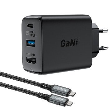 Acefast 2in1 charger GaN 65W USB Type C / USB, adapter HDMI adapter 4K 60Hz (set with cable) black (A17 black) Acefast 2in1 charger GaN 65W USB Type C / USB, adapter HDMI adapter 4K 60Hz (set with cable) black (A17 black)