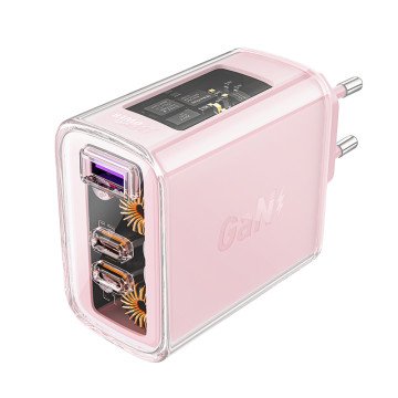 Acefast charger GaN 65W 3 ports (1xUSB, 2xUSB C) pink (A45) Acefast charger GaN 65W 3 ports (1xUSB, 2xUSB C) pink (A45)