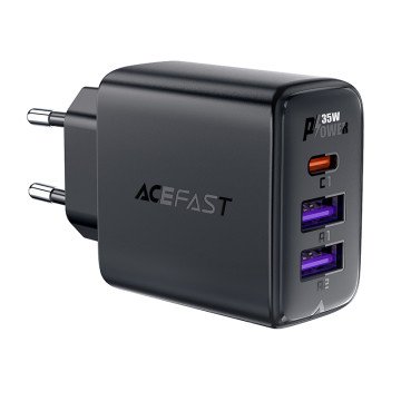 Acefast A57 PD 35W GaN charger 2 x USB-A + USB-C with 3 ports - black Acefast A57 PD 35W GaN charger 2 x USB-A + USB-C with 3 ports - black