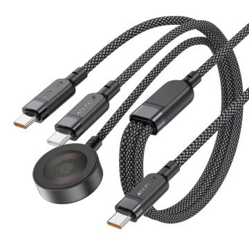 Acefast C6-11 USB-C 3in1 Cable - 2x USB-C / Qi 480Mb/s 100W 1.2m - black Acefast C6-11 USB-C 3in1 Cable - 2x USB-C / Qi 480Mb/s 100W 1.2m - black