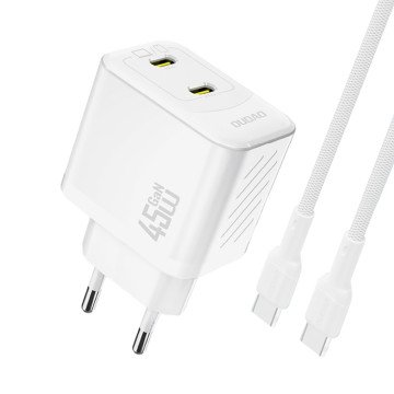 Dudao A28PCEU PD 45W GaN 2xUSB-C Wall Charger with USB-C Cable - White Dudao A28PCEU PD 45W GaN 2xUSB-C Wall Charger with USB-C Cable - White