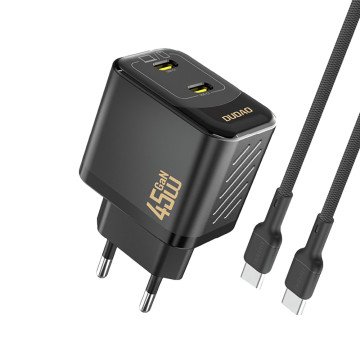 Dudao A28PCEU PD 45W GaN 2xUSB-C Wall Charger with USB-C Cable - Black Dudao A28PCEU PD 45W GaN 2xUSB-C Wall Charger with USB-C Cable - Black