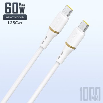 Dudao L25C USB-C - USB-C Silicone Cable 60W 1m - White Dudao L25C USB-C - USB-C Silicone Cable 60W 1m - White