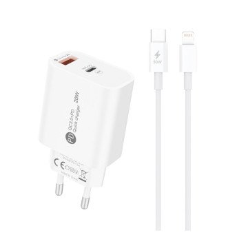 A6MaxL 20W USB-A USB-C Wall Charger with 1m USB-C - Lightning Cable - White A6MaxL 20W USB-A USB-C Wall Charger with 1m USB-C - Lightning Cable - White