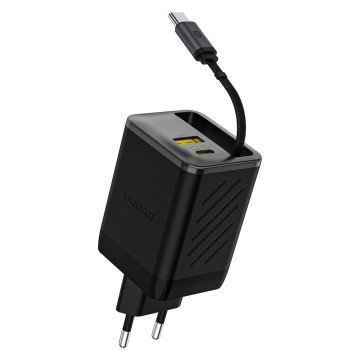 Dudao A67EU GaN 67W Wall Charger with Built-in Retractable USB-C Power Delivery Quick Charge Cable - Black