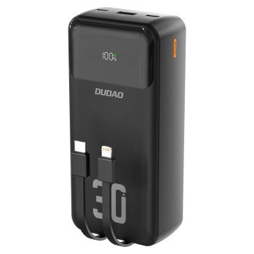 Dudao K15MAX 30000mAh PD 22.5W Powerbank with Built-in Cables - Black