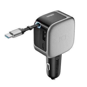 Cuktech CC903P 100W Car Charger with Display and 70cm Retractable USB-C Cable - Gray Cuktech CC903P 100W Car Charger with Display and 70cm Retractable USB-C Cable - Gray
