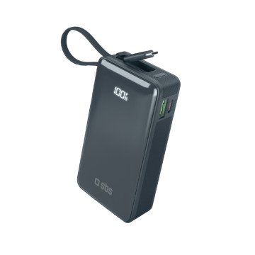 Powerbank SBS 10000 mAh 20W with built-in USB-C cable and digital display - dark gray