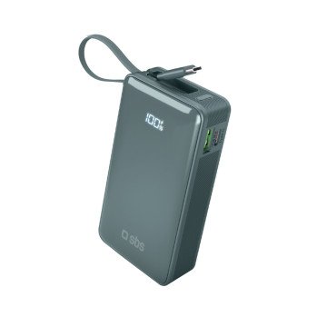 Powerbank SBS 10000 mAh 20W with built-in USB-C cable and digital display - gray