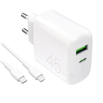 Puro Daily Prolite 45W USB-C USB-A Power Delivery Charger with USB-C Cable - White Puro Daily Prolite 45W USB-C USB-A Power Delivery Charger with USB-C Cable - White