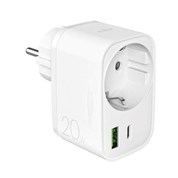 Puro 20W Power Delivery Charger with Schuko Plug and Socket 1x USB-C + 1x USB-A - White Puro 20W Power Delivery Charger with Schuko Plug and Socket 1x USB-C + 1x USB-A - White