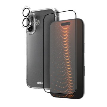 SBS set with D3O technology for iPhone 16 - case + glass screen and camera protector - transparent