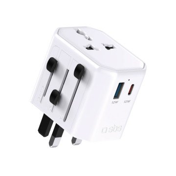 SBS TEADAPTUSBTCUNI USB-C USB-A Universal Travel Adapter - White SBS TEADAPTUSBTCUNI USB-C USB-A Universal Travel Adapter - White
