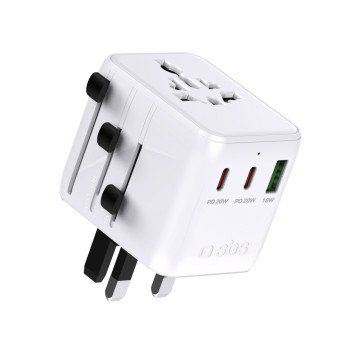 SBS Travel Adapter 2xUSB-C 1xUSB-A Universal - White SBS Travel Adapter 2xUSB-C 1xUSB-A Universal - White