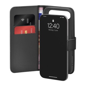 Puro Wallet Stand Case for iPhone Air made of eco-leather, with a flap, wallet and stand function - black