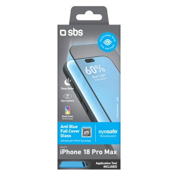 SBS Anti Blue Full Cover Tempered Glass for iPhone 18 Pro Max with Blue Light Filter