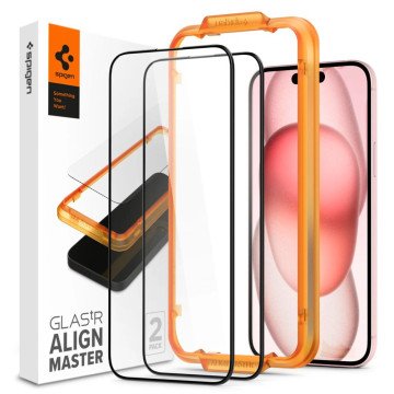 Spigen ALM Glass FC tempered glass for iPhone 15 Plus - black 2 pcs. Spigen ALM Glass FC tempered glass for iPhone 15 Plus - black 2 pcs.