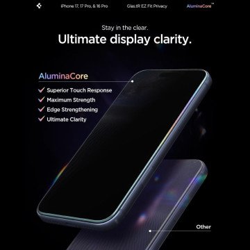 Spigen Glas.tR EZ Fit Privacy Tempered Glass for iPhone 16 Pro / 17 / 17 Pro - 2 pcs. Spigen Glas.tR EZ Fit Privacy Tempered Glass for iPhone 16 Pro / 17 / 17 Pro - 2 pcs.