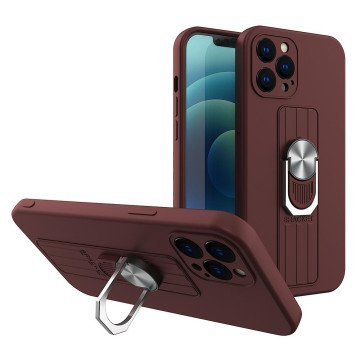 Ring Case Silicone Case with Finger Ring and Stand for Samsung Galaxy S21+ 5G (S21 Plus 5G) Brown