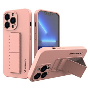 Wozinsky Kickstand Case iPhone 13 mini silicone case with stand pink