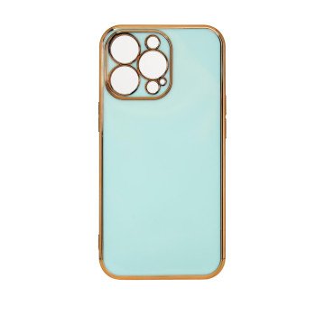 Lighting Color Case for iPhone 12 Pro Max, gel cover with a gold frame, mint
