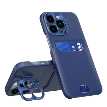 Leather Stand Case for iPhone 14 Pro Max cover card wallet with stand blue