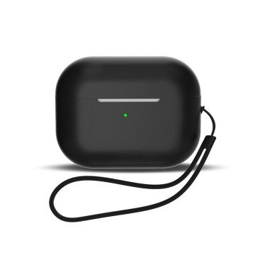 Silicone case for AirPods 1 / AirPods 2 + wrist strap lanyard - black Silicone case for AirPods 1 / AirPods 2 + wrist strap lanyard - black