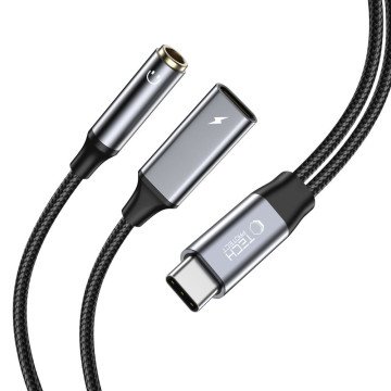 Tech-Protect UltraBoost USB-C (male) PD 60W 6A / mini jack 3.5mm (female) - USB-C (female) - black Tech-Protect UltraBoost USB-C (male) PD 60W 6A / mini jack 3.5mm (female) - USB-C (female) - black