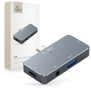 HUB Tech-Protect V6 4in1 USB-C - USB-A 3.0 / USB-C PD100W / HDMI / mini jack 3.5mm - gray HUB Tech-Protect V6 4in1 USB-C - USB-A 3.0 / USB-C PD100W / HDMI / mini jack 3.5mm - gray