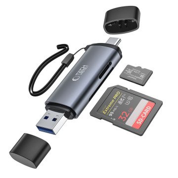 Tech-Protect UltraBoost SD/micro SD card reader with USB-C/USB-A connectors - gray Tech-Protect UltraBoost SD/micro SD card reader with USB-C/USB-A connectors - gray