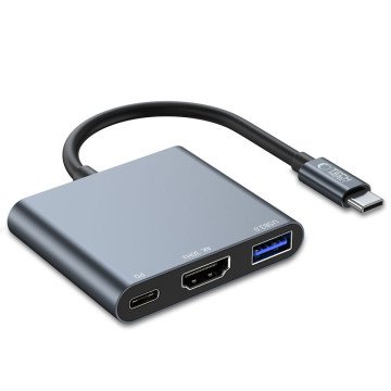 HUB Tech-Protect V1 3in1 USB-C - USB-A 3.0 / USB-C PD 100W / HDMI 4K 30Hz - gray HUB Tech-Protect V1 3in1 USB-C - USB-A 3.0 / USB-C PD 100W / HDMI 4K 30Hz - gray