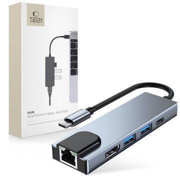 HUB Tech-Protect V3 5in1 USB-C - USB-A 3.0 / USB-A 2.0 / USB-C / HDMI / RJ45 - gray HUB Tech-Protect V3 5in1 USB-C - USB-A 3.0 / USB-A 2.0 / USB-C / HDMI / RJ45 - gray
